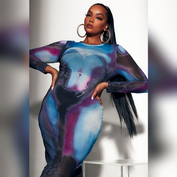 FASHION NOVA GIVING BODY MESH MIDI DRESS SIZE 2X - Picture 2 of 5